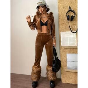 Rehab Lab Bell Bottom Furs Trim Corduroy Sexy Pants S